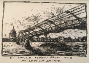 Day One Drawing .. St Paul's across from the Millenium Bridge