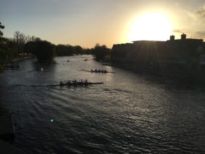 Eton crews rowing at dusk